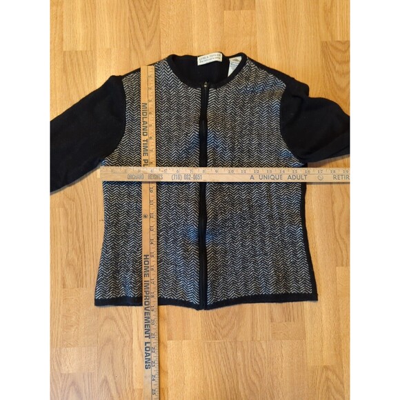 Lord & Taylor Cardigan Sweater Womens Petite Large Black White Full Zip Wool - Picture 2 of 8